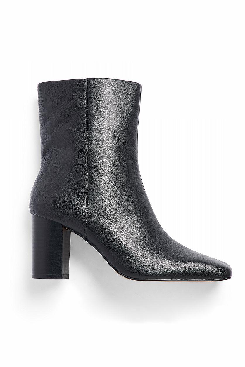Squared Toe Leather Ankle Boots Product Image