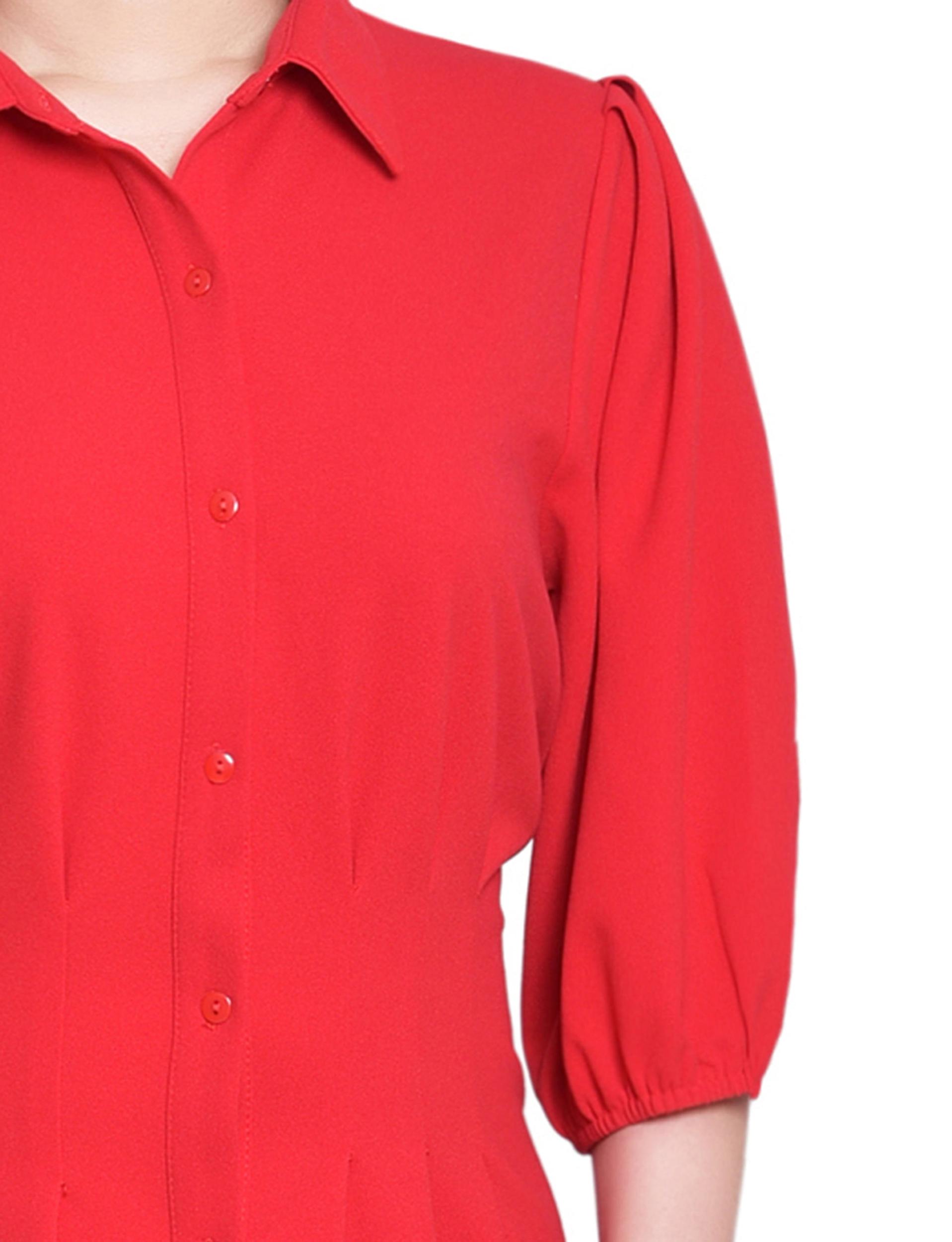 Fire Red Elbow Sleeve Midi Dress Product Image