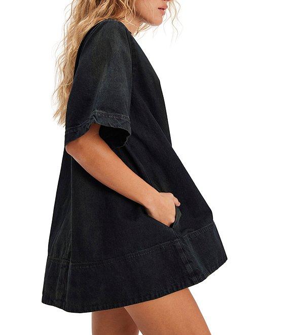 Free People Harlow Crew Neckline Short Sleeve Denim Mini Dress Product Image