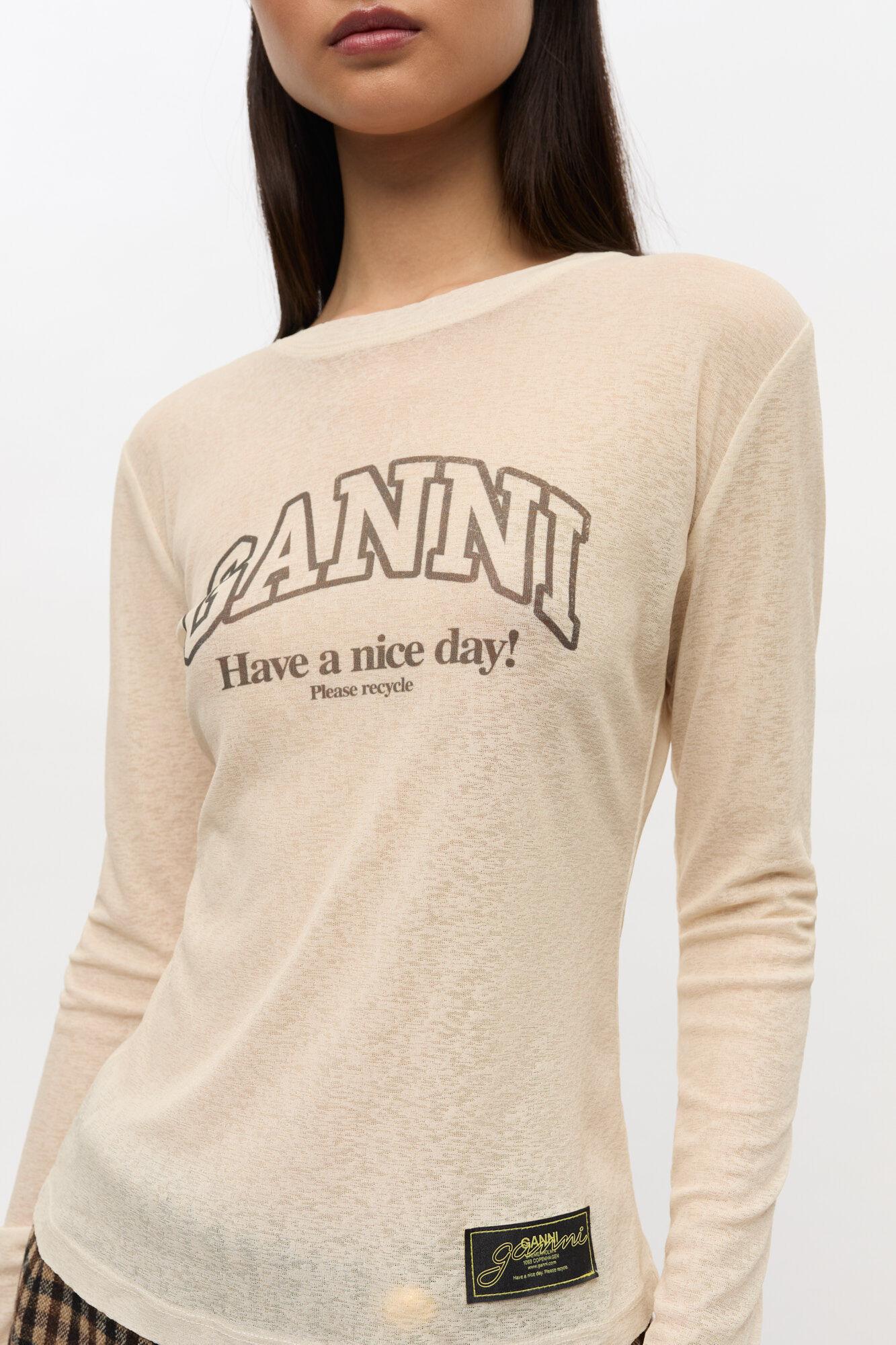 Printed Marl Mesh Long Sleeve Top Product Image