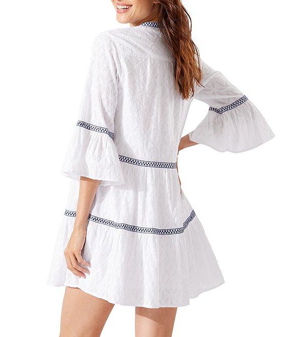 Tommy Bahama Cotton Clip Embroidered Tier Swim Cover Up Dress Product Image