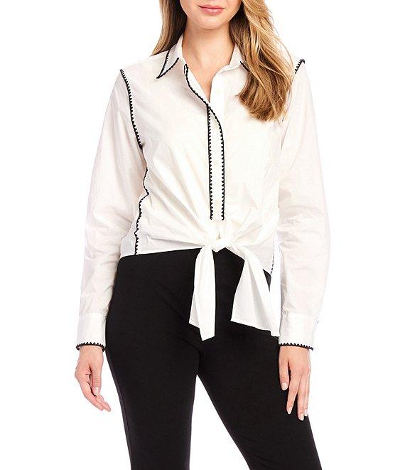 Karen Kane Edge Stitch Collared Long Sleeve Tie Top Product Image