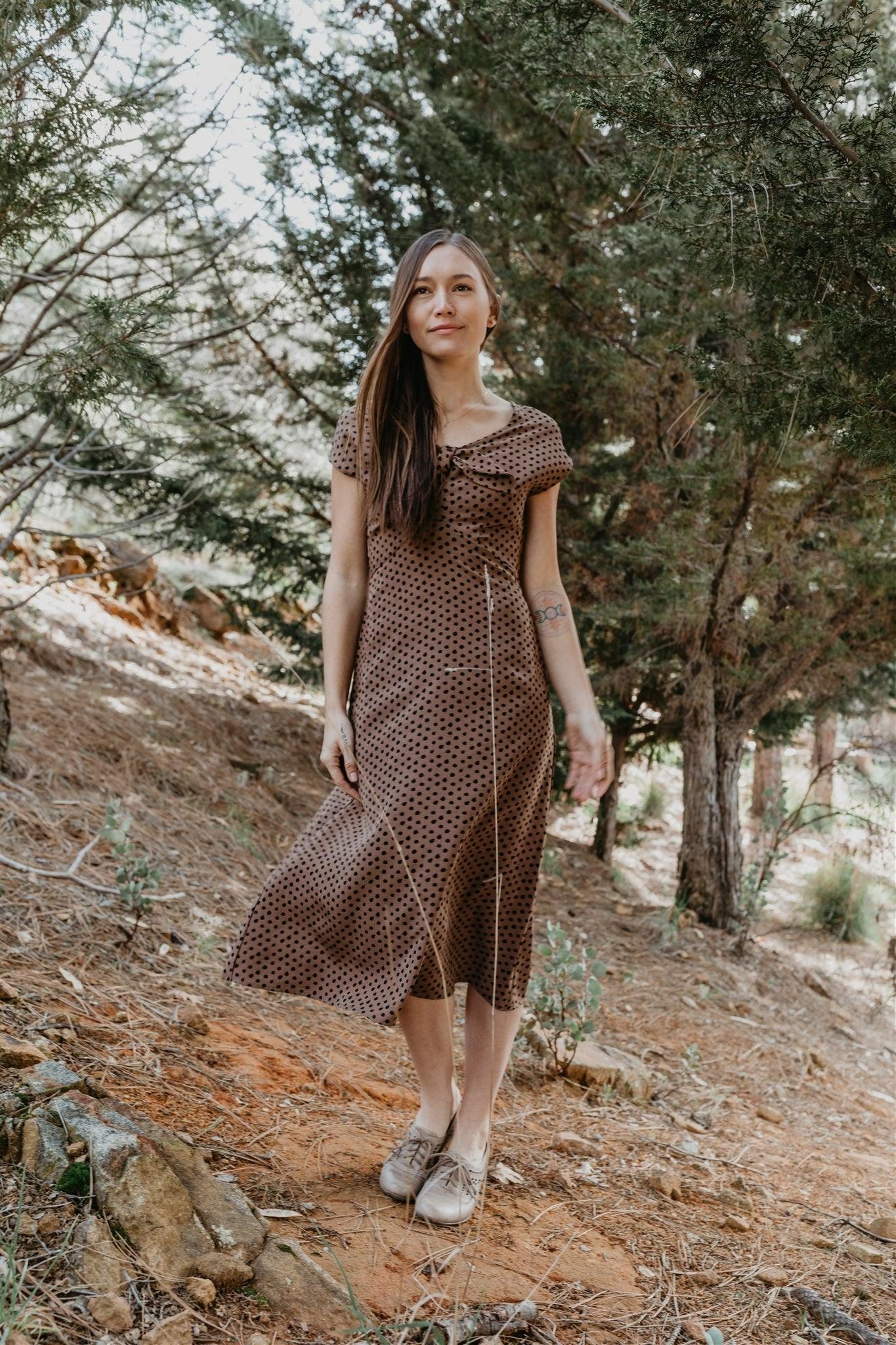 Tatiana Dress in Mocha Dot Product Image