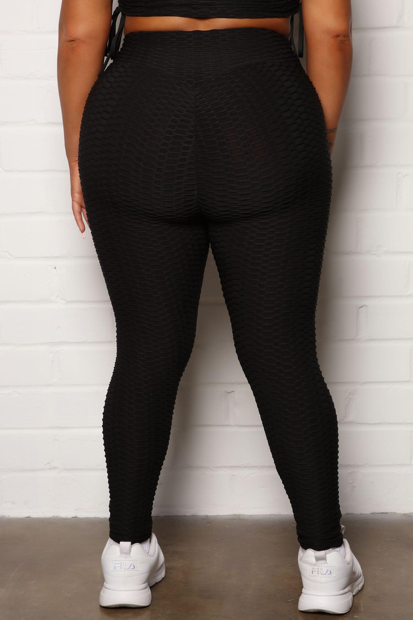 The Best Assets Textured Scrunch Butt Active Leggings - Black Product Image