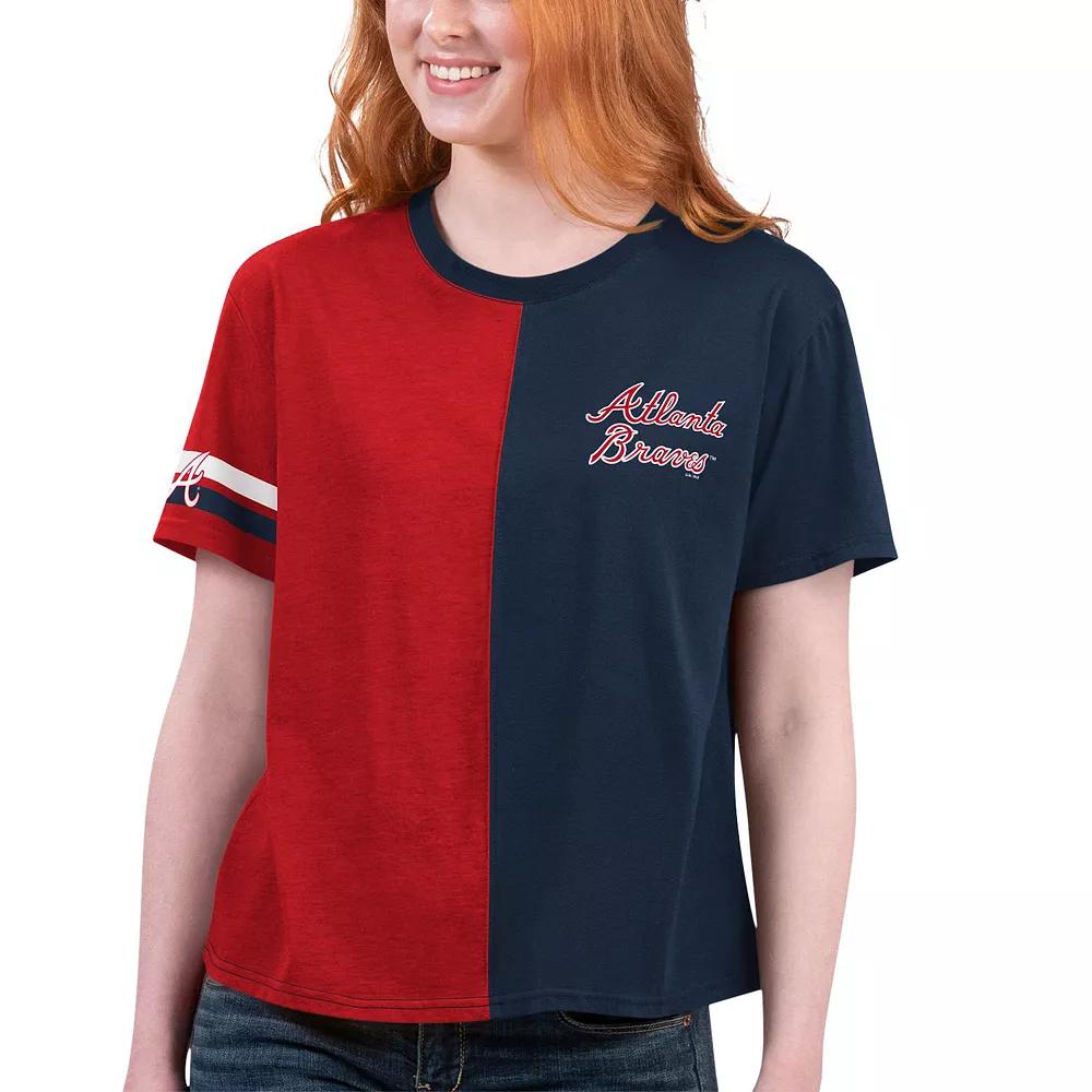 Women's Starter  Navy/Red Atlanta Braves Power Move T-Shirt, Size: Small, Blue Product Image