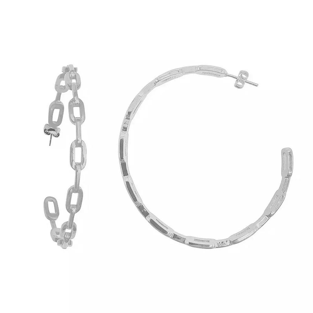 Adornia 14k Gold Plated Link Hoop Earrings, Women's, Silver Tone Product Image