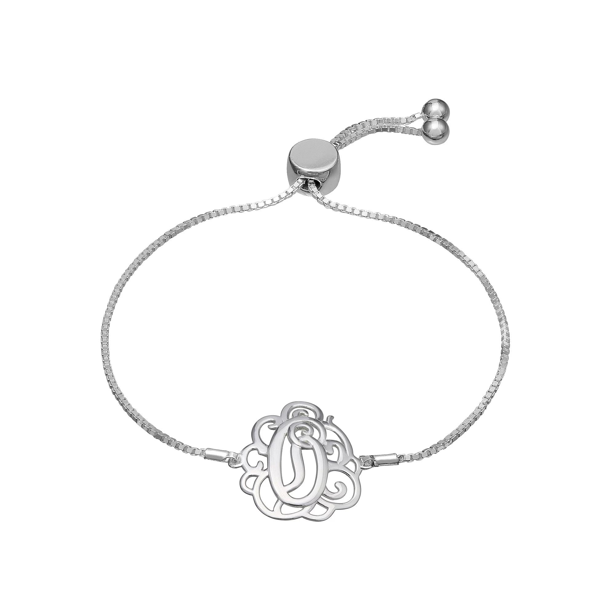 PRIMROSE Sterling Silver Monogram Initial Adjustable Bracelet, Women's, Sterling F Product Image