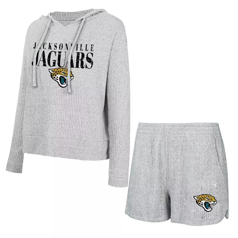 Women's Concepts Sport Gray Jacksonville Jaguars Juniper Long Sleeve Hoodie T-Shirt & Shorts Set,  Product Image