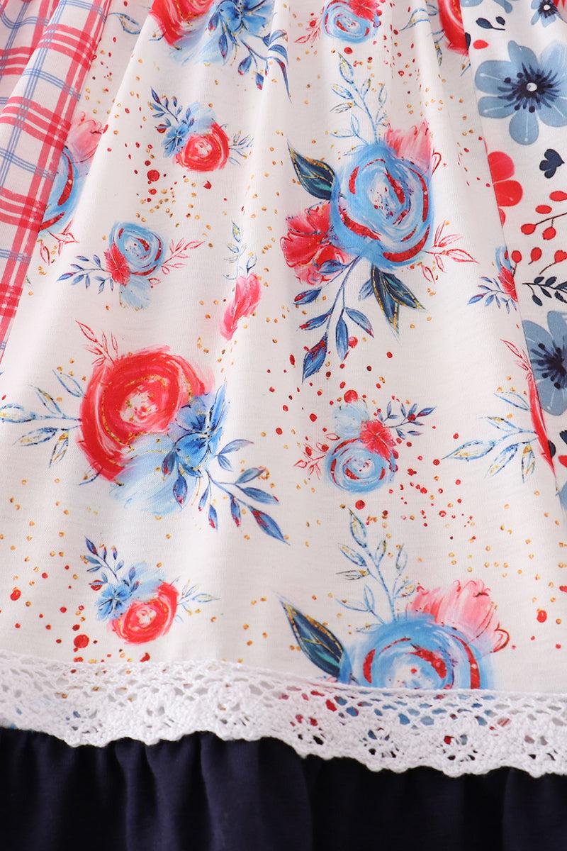 Red floral gingham ruffle dress Product Image