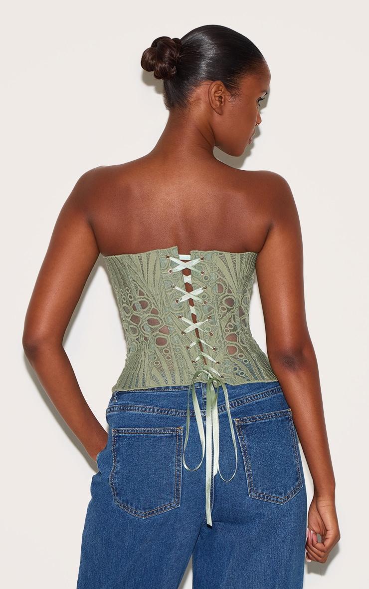 Sage Textured Sheer Floral Lace Corset Product Image