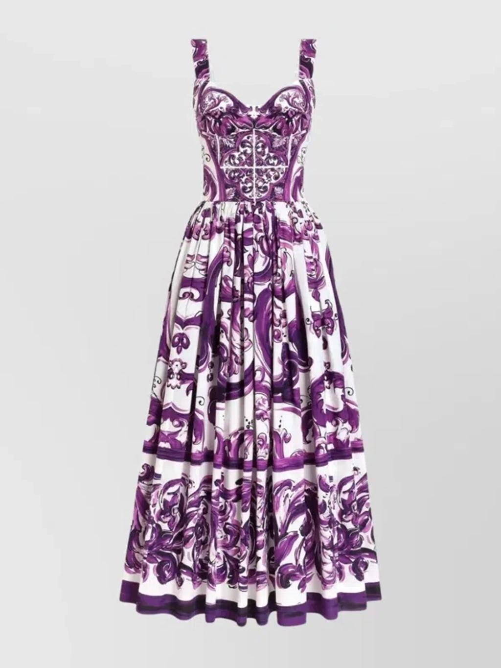 DOLCE & GABBANA Long Poplin Dress With Majolica Print In Purple Product Image