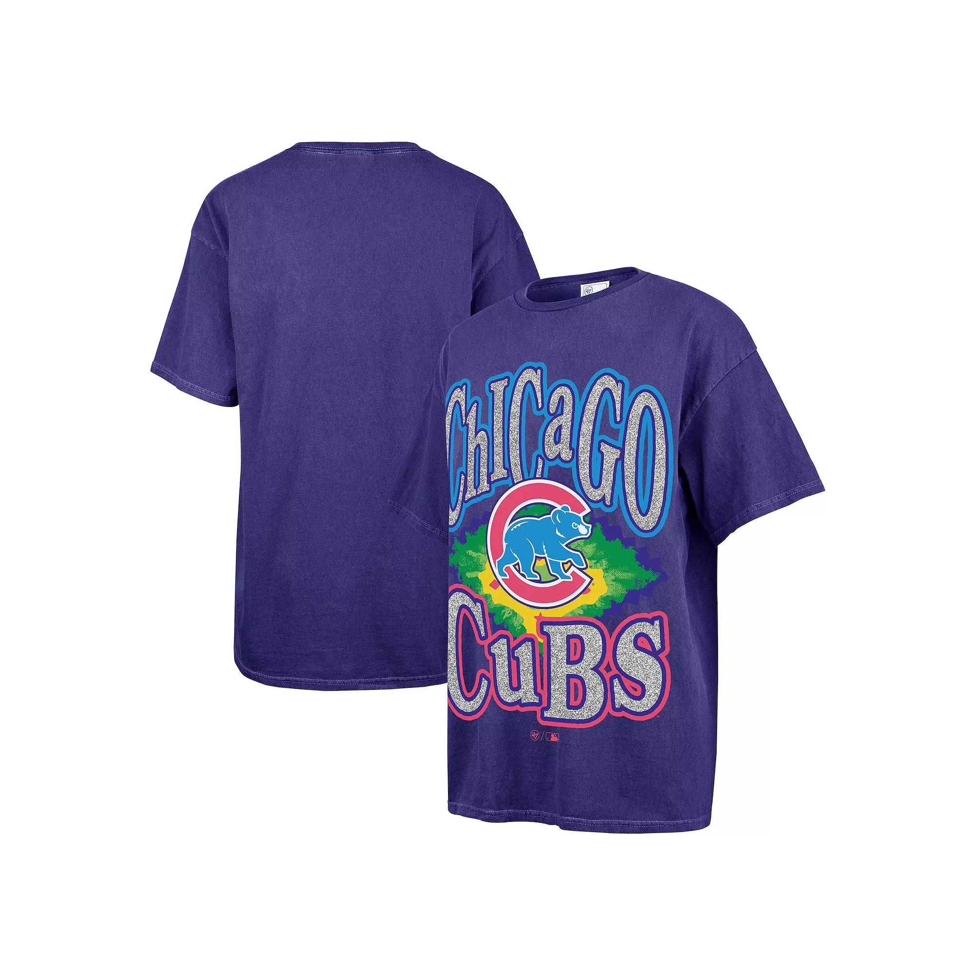 Women's '47 Navy Chicago Cubs Flashing Lights Boyfriend T-Shirt,  Product Image