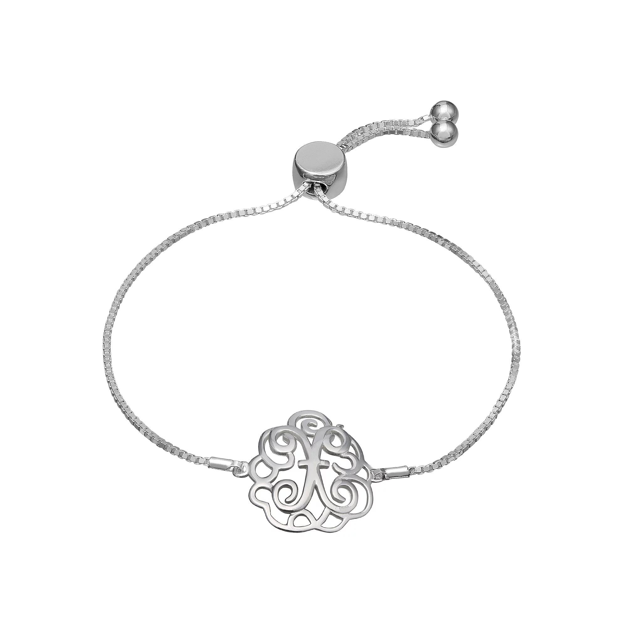 PRIMROSE Sterling Silver Monogram Initial Adjustable Bracelet, Women's, Sterling F Product Image