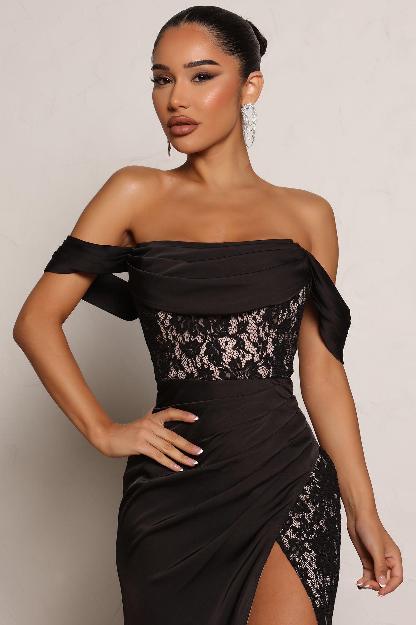 Down The Aisle Satin Maxi Dress - Black Product Image