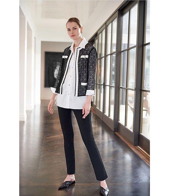 Ming Wang Deco Stretch Crepe Back Slit Hem Pull-On Pants Product Image