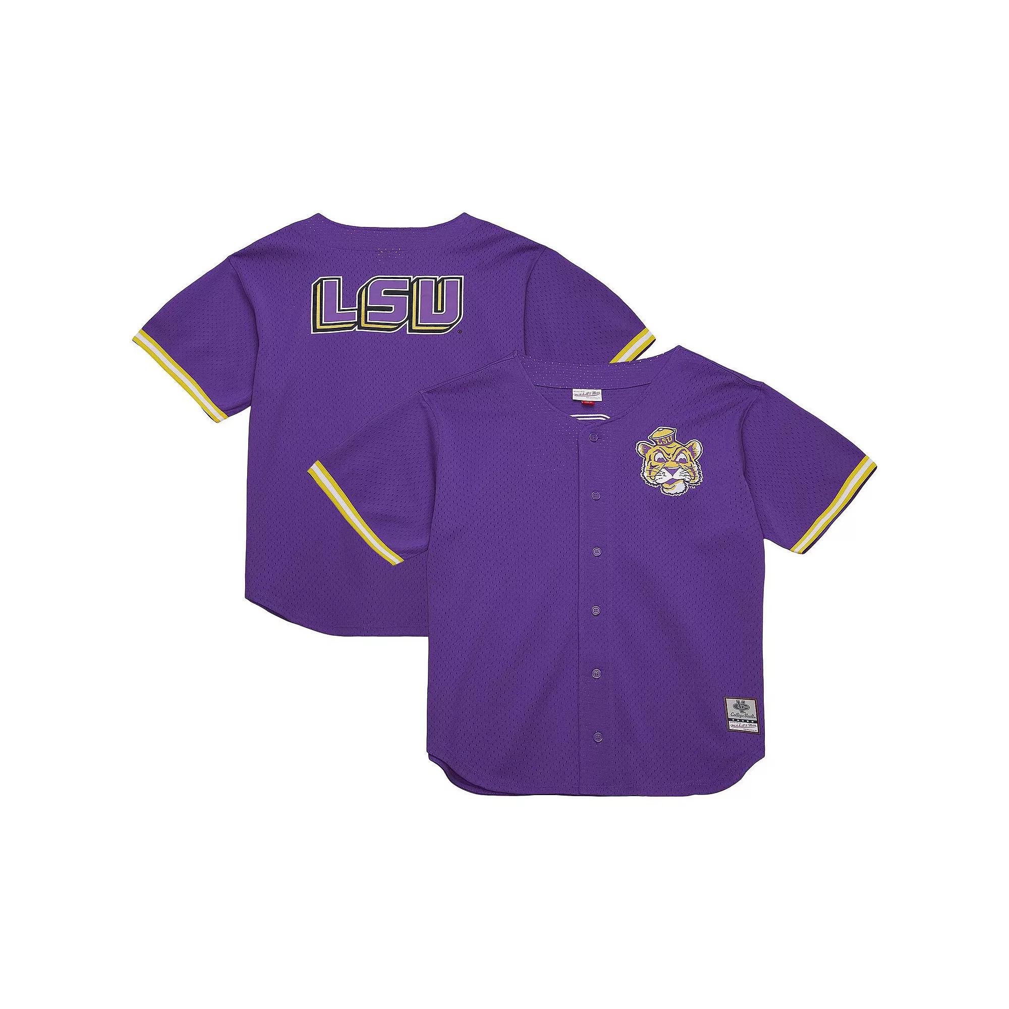 Men's Mitchell & Ness Purple LSU Tigers Game Time Vintage Mesh Button Front Top,  Product Image