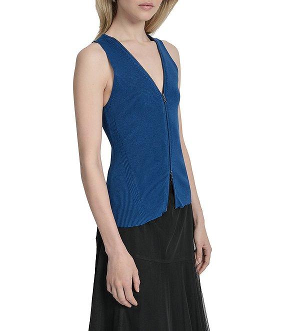 DKNY by Donna Karan V-Neck Sleeveless Zip Front Tank Top Product Image