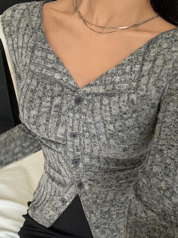 Lapel Neck Ruched Slim Long Sleeve Knit Product Image