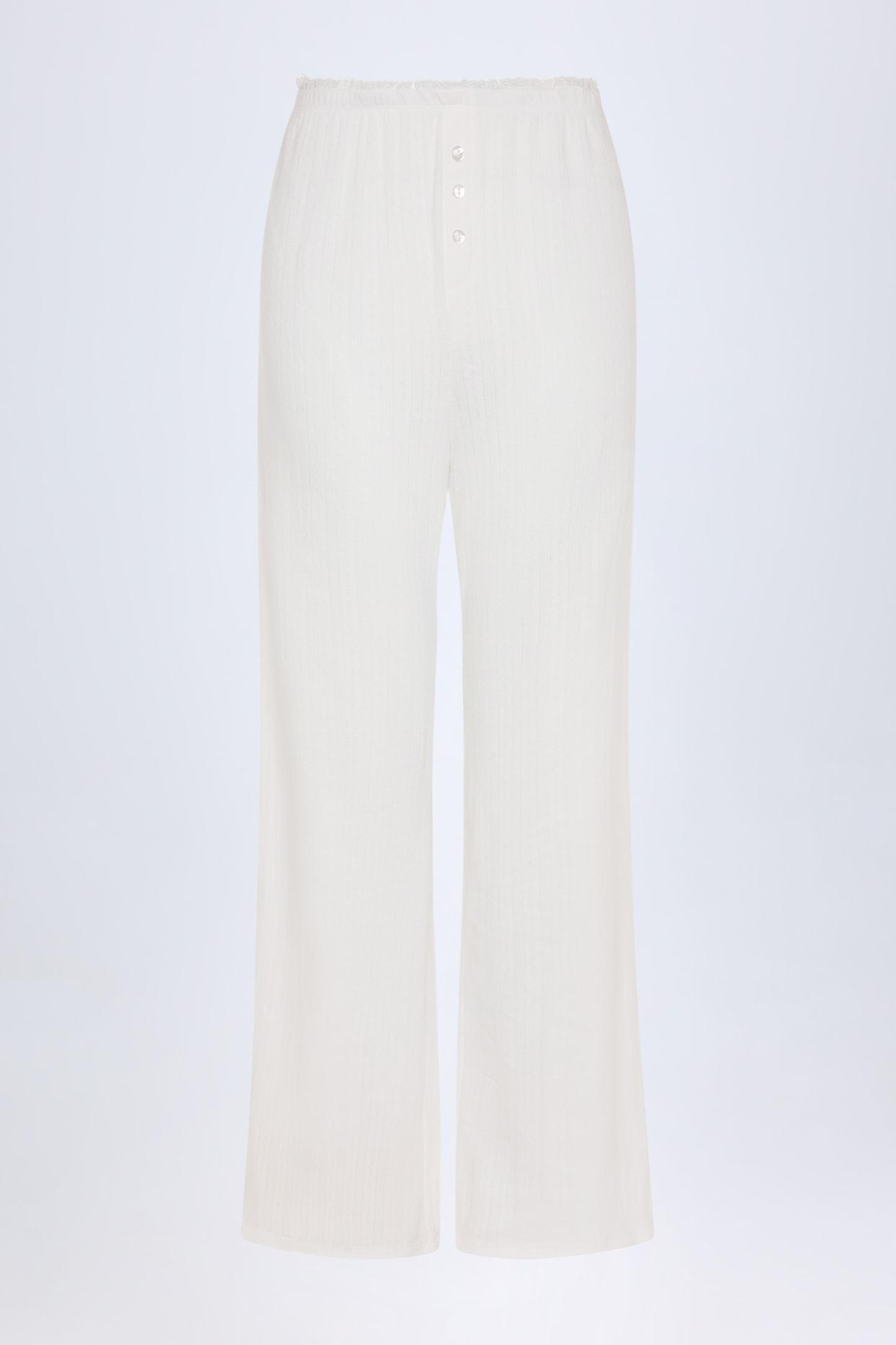 Pointelle Mid-Rise Straight-Leg Trousers in White Product Image
