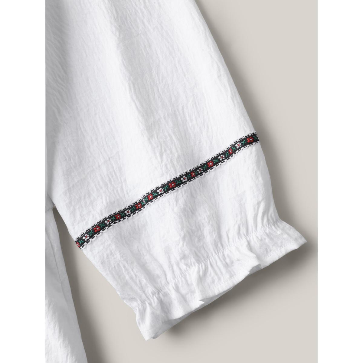 Plus Size Floral Print A-Line Solid Midi Dress Originalwhite Women Flat collar with V-notch Elbow-length sleeve Curvy BloomChic 14-16/1X Product Image