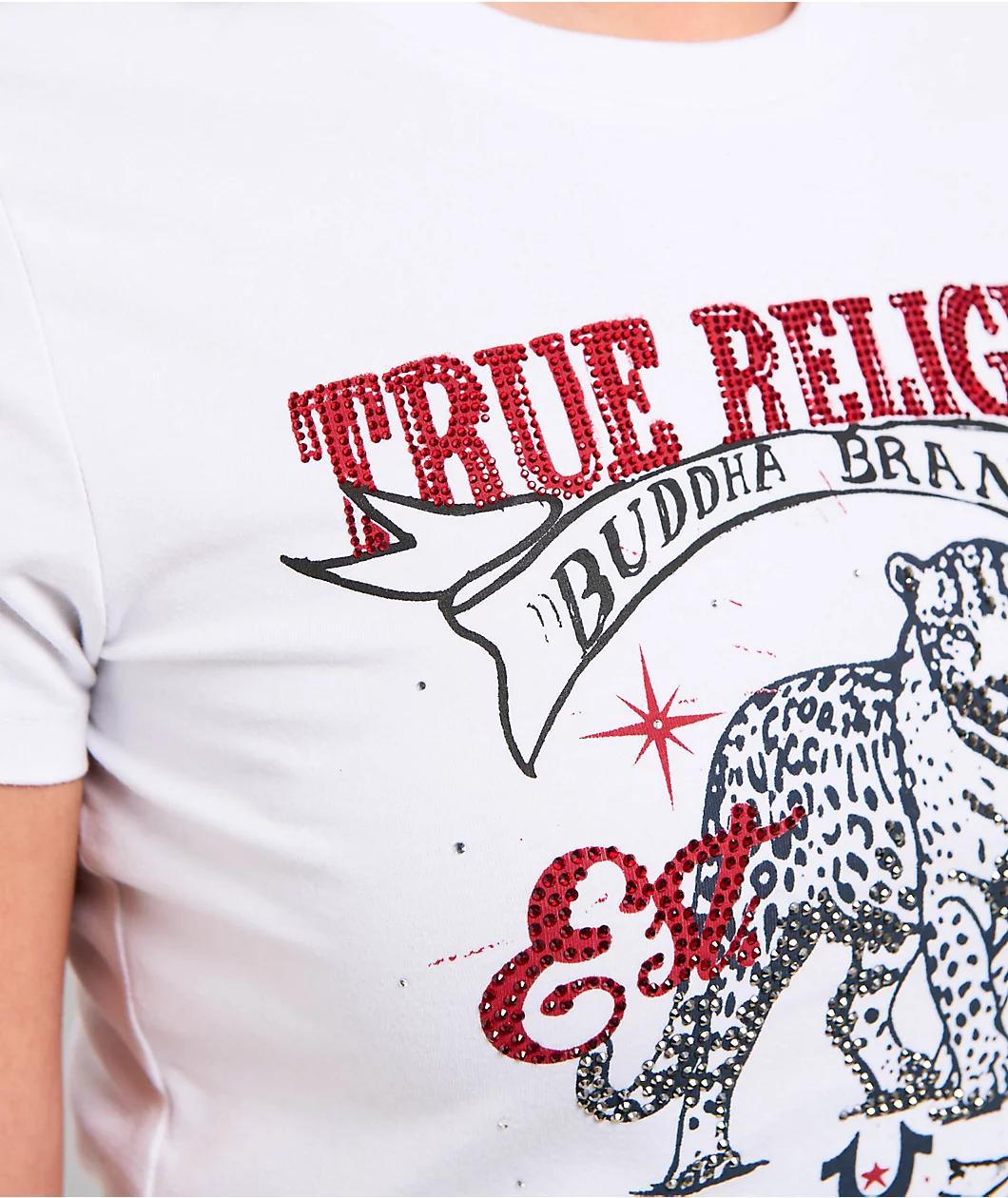 True Religion Crystal Leopard White Crop T-Shirt Product Image