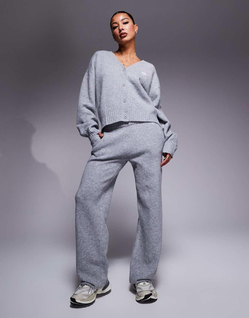 The Couture Club fluffy knit emblem cardigan in gray heather - part of a set Product Image