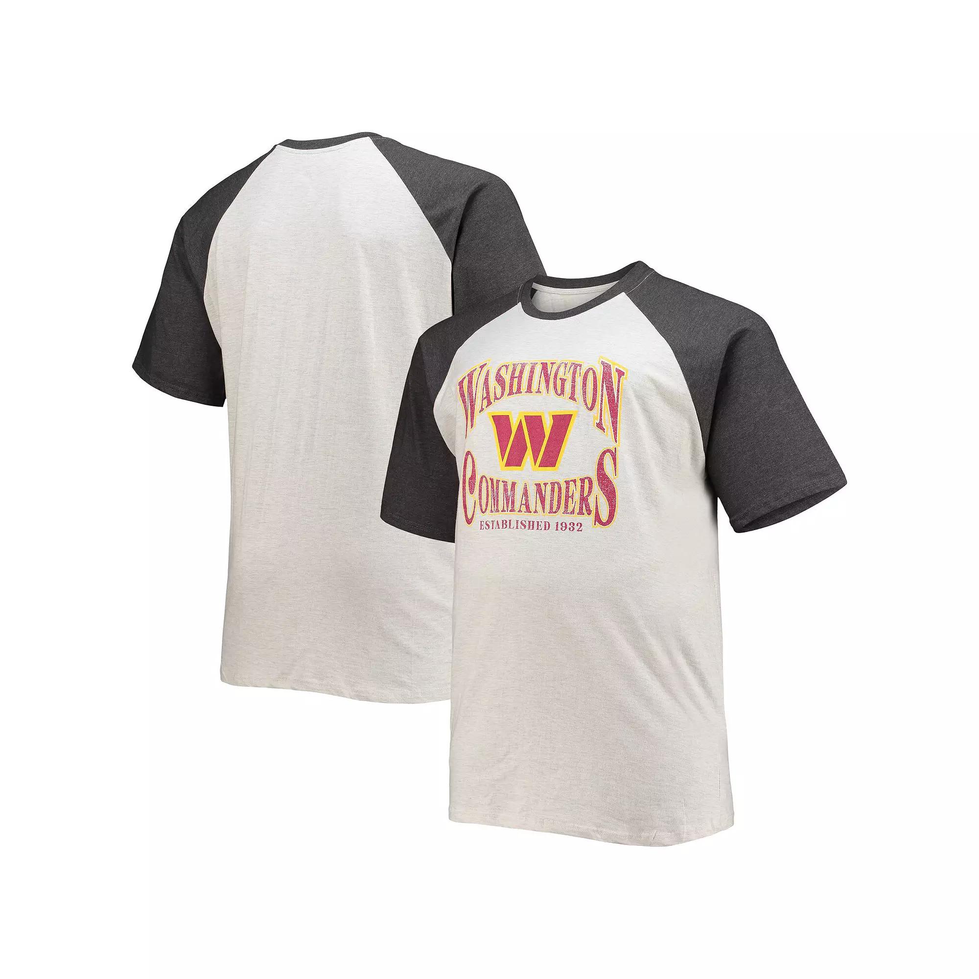 Men's Fanatics Oatmeal/Heathered Charcoal Washington Commanders Big & Tall Wordmark Raglan T-Shirt,  Product Image