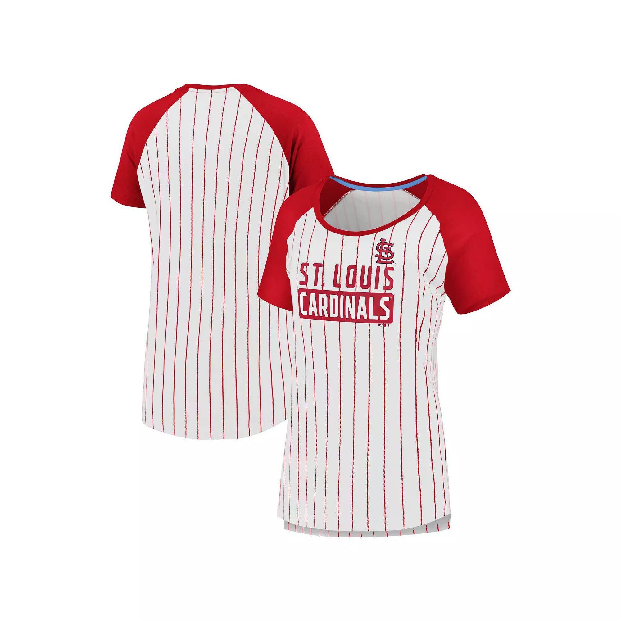 Women's Fanatics White St. Louis Cardinals Cooperstown Collection Iconic Pinstripe Raglan Scoop Neck T-Shirt, Size: Medium Product Image