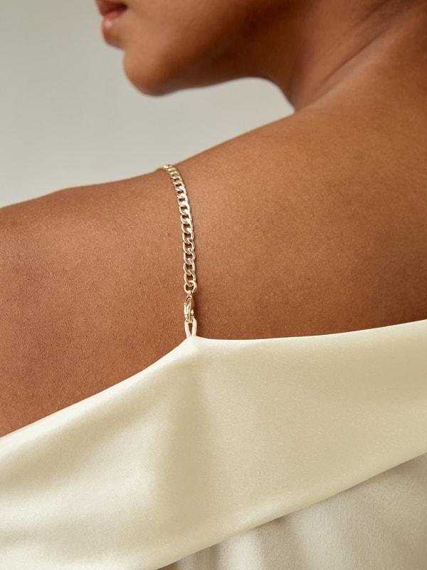 LILYSILK Women's Chic Silk Charmeuse One-Shoulder Party Top with Chain Lily White L Product Image