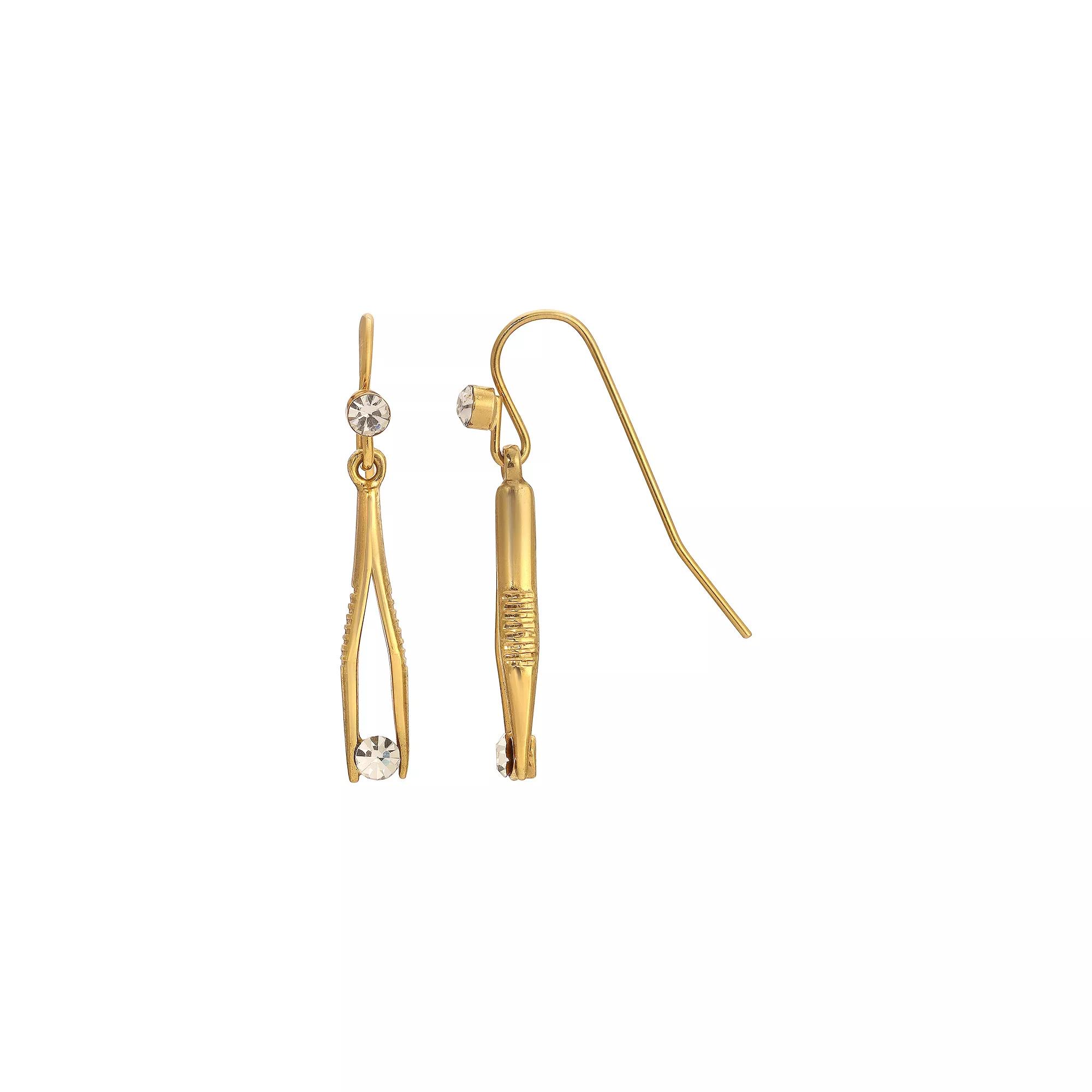 1928 Gold Tone Crystal Tweezer Drop Earrings, Womens, Yellow Product Image