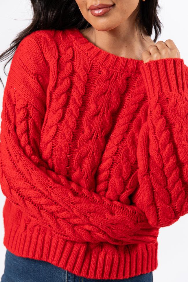 A Cozy Place Red Cable Knit Crew Neck Sweater FINAL SALE Product Image