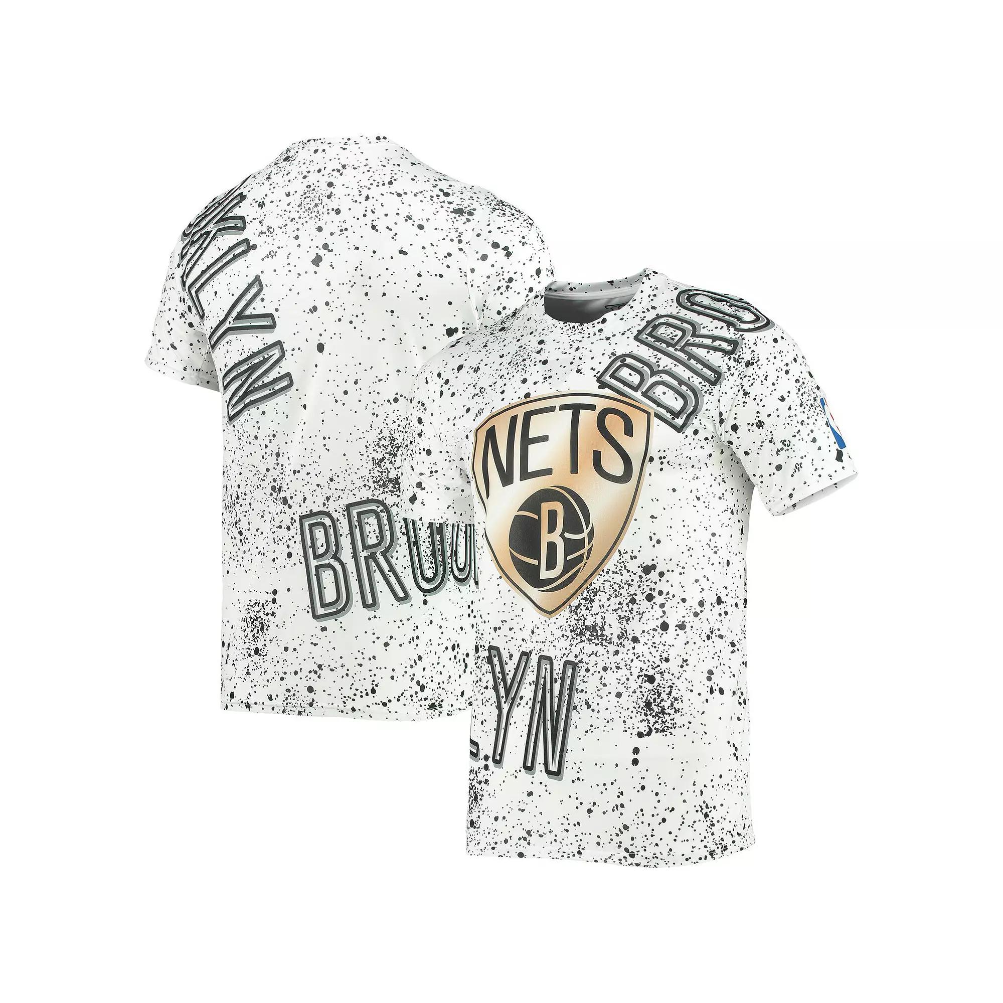 Men's FISLL White Brooklyn Nets Gold Foil Splatter Print T-Shirt, Size: Medium Product Image
