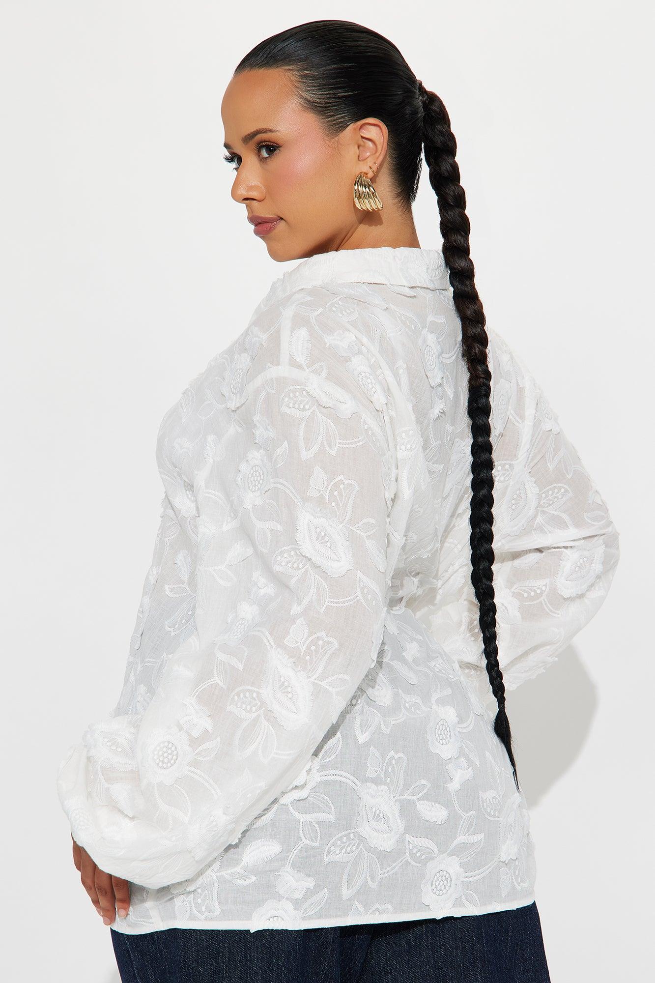 Garden Chic Floral Applique Shirt - White Female Product Image