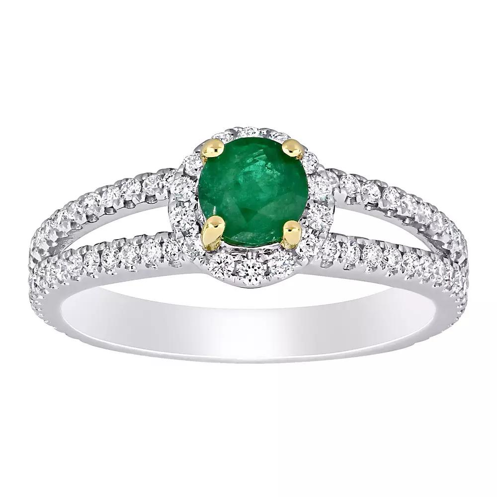 Stella Grace Two-Tone 14k Gold Emerald & 1/2 Carat T.W. Diamond Halo Split Shank Engagement Ring, Women's,  Product Image