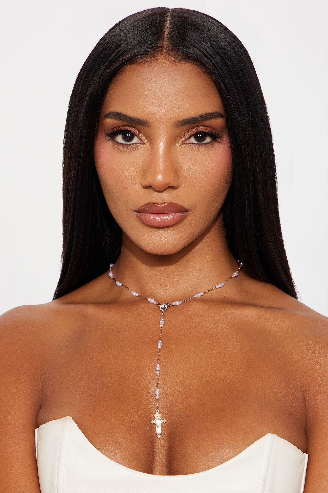 Sole Purpose Rhinestone And Pearls Lariat Necklace - Gold Female Product Image