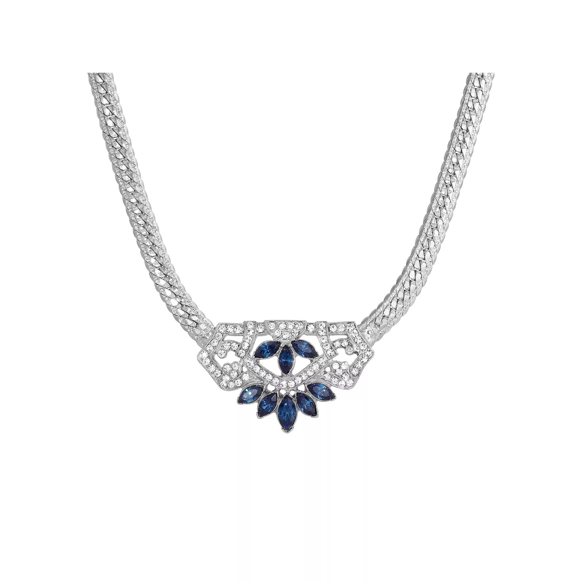 1928 Silver Tone Blue Crystal Statement Necklace, Womens Product Image