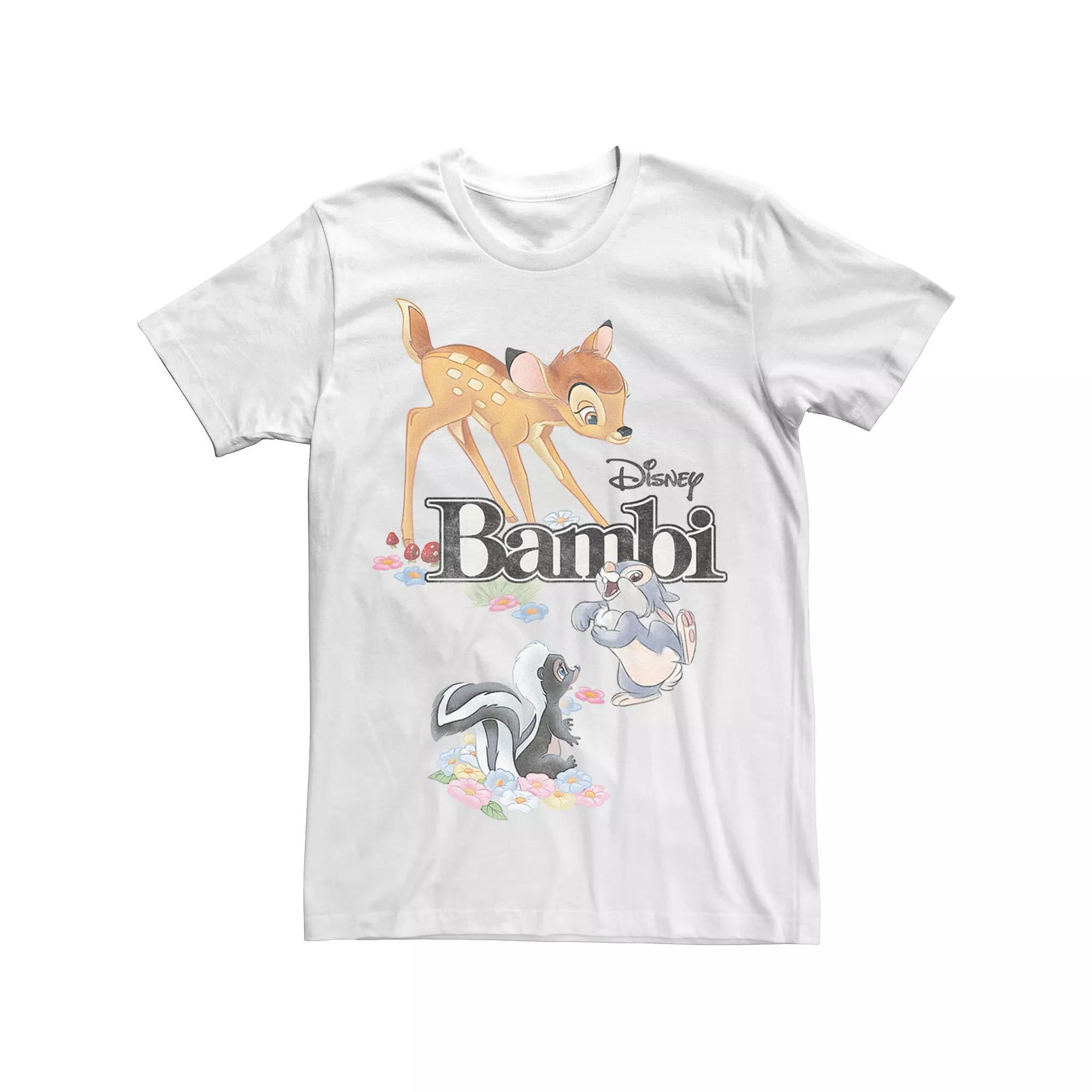 Disney's Bambi Classic Group Shot Title Logo Men's Tee, Size: Small, White Product Image