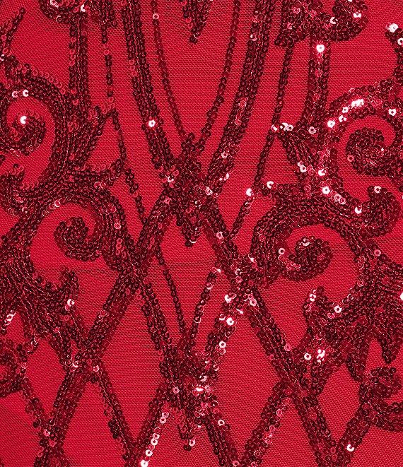 B. Darlin Sequin Pattern Square Neck Halter Godet Dress Product Image