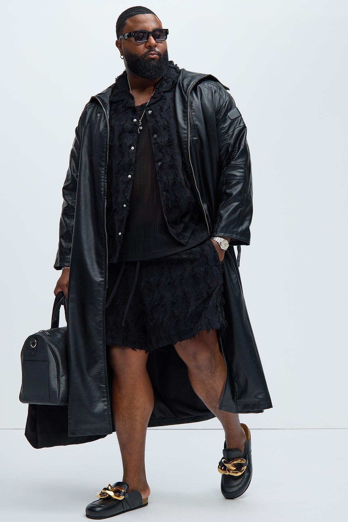 Frayed Jacquard Linen Shirt - Black Product Image