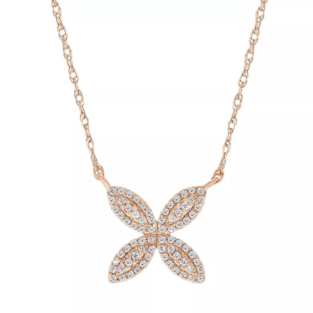 Sterling Silver 1/5 Carat T.W. Diamond Flower Necklace, Women's, Size: 18", Pink Tone Product Image
