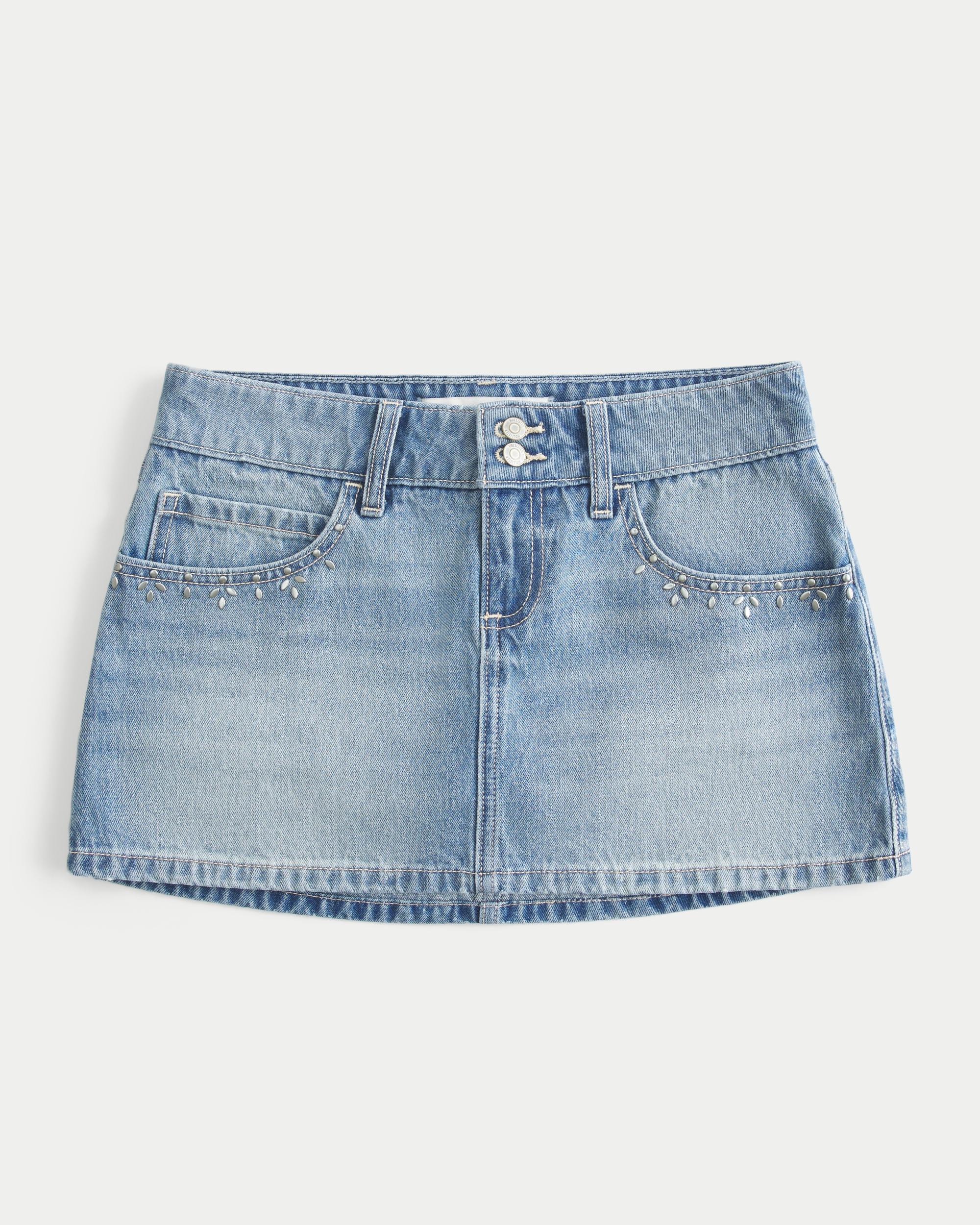 Light Wash Studded Denim Mini Skort Product Image