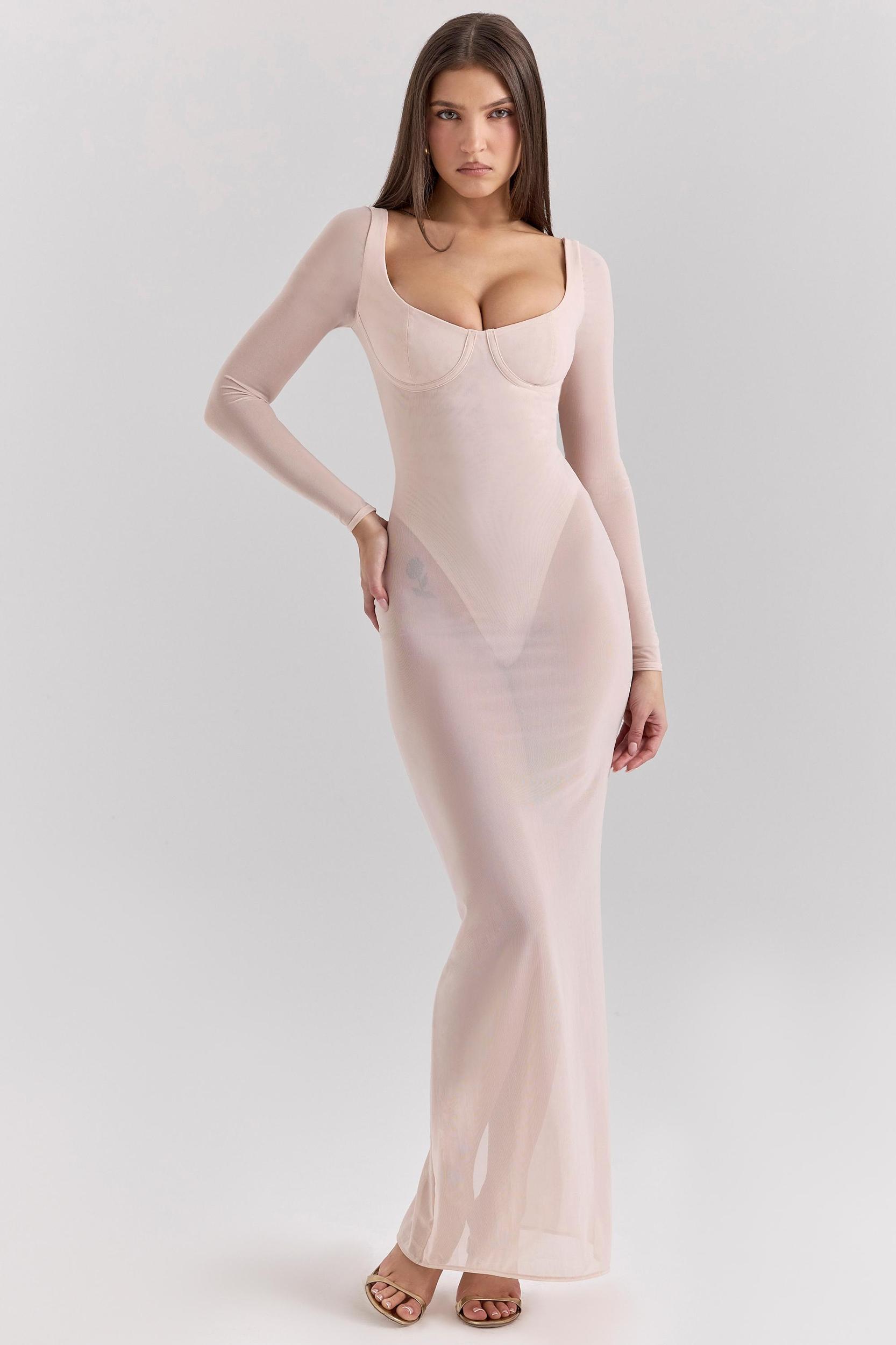 Everly  blush mesh maxi dress with bodysuit Product Image