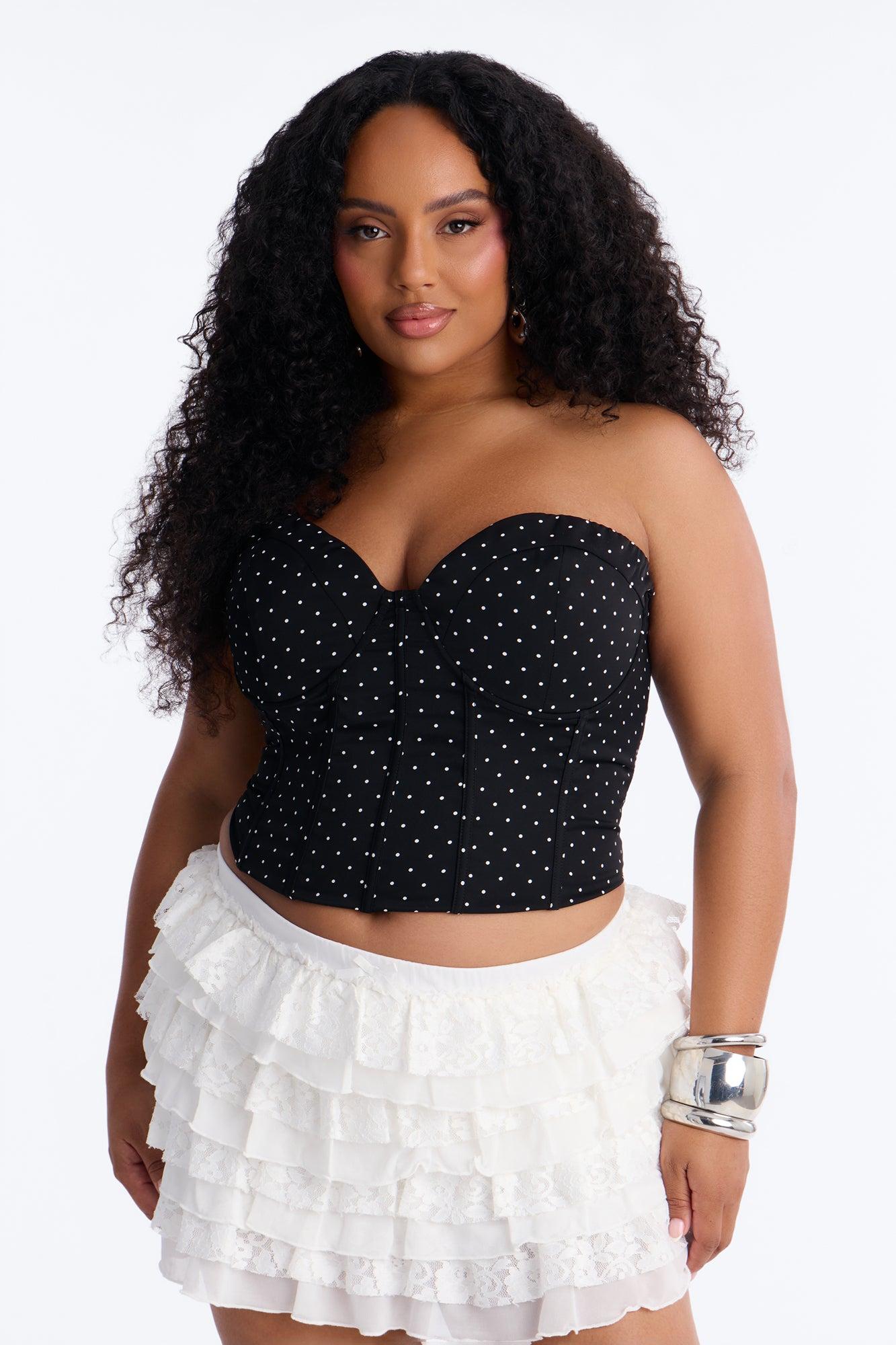 Just Girly Things Lace Up Polka Dot Corset - Black/combo Female Product Image