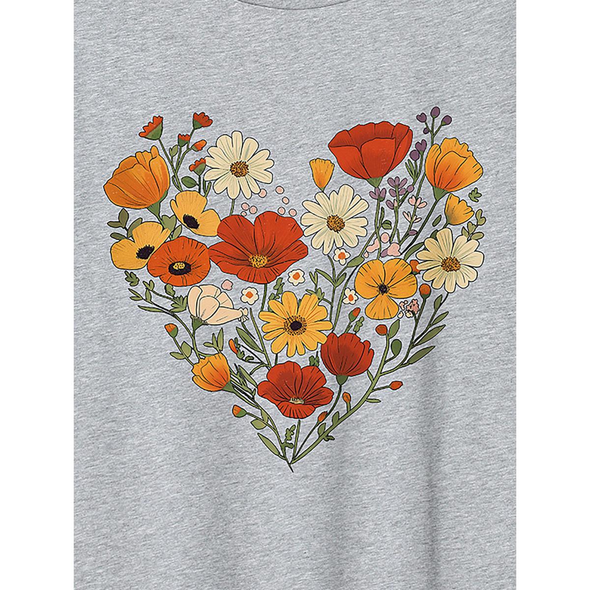 Plus Size Daydreaming Florals Round Neck T-Shirt Mediumgray Women Non Natural Flowers Round Neck Everyday-Casual T-shirts BloomChic 22-24/3X Product Image