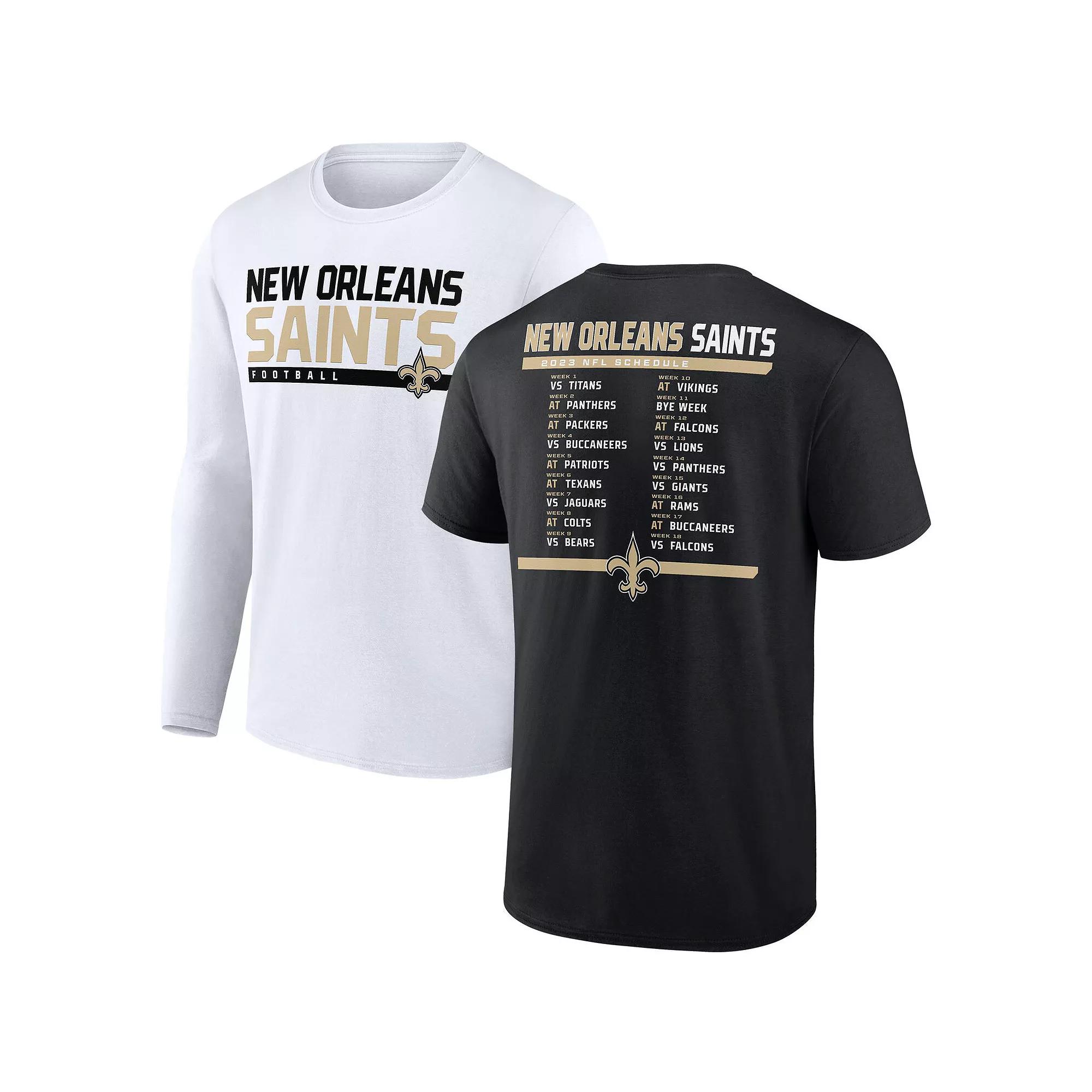 Men's Fanatics Branded Black/White New Orleans Saints Two-Pack 2023 Schedule T-Shirt Combo Set, Size: 5XL Product Image