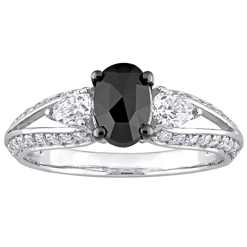 Stella Grace 10k White Gold 3/4 Oval Black Diamond & 9/10 Carat T.W. Lab-Created Moissanite Engagement Ring, Women's,  Product Image