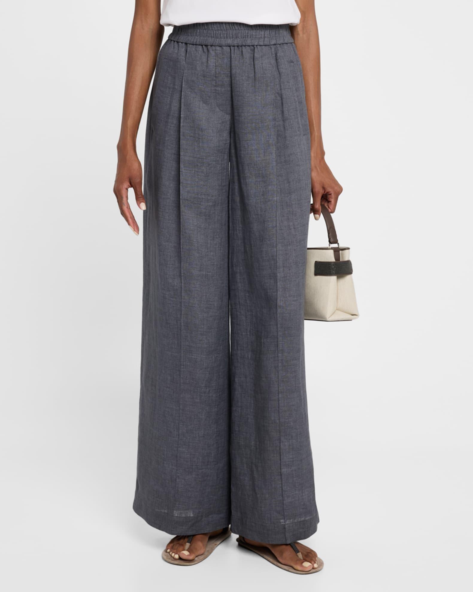 Pleated Wide-Leg Linen Pull-On Trackpants Product Image
