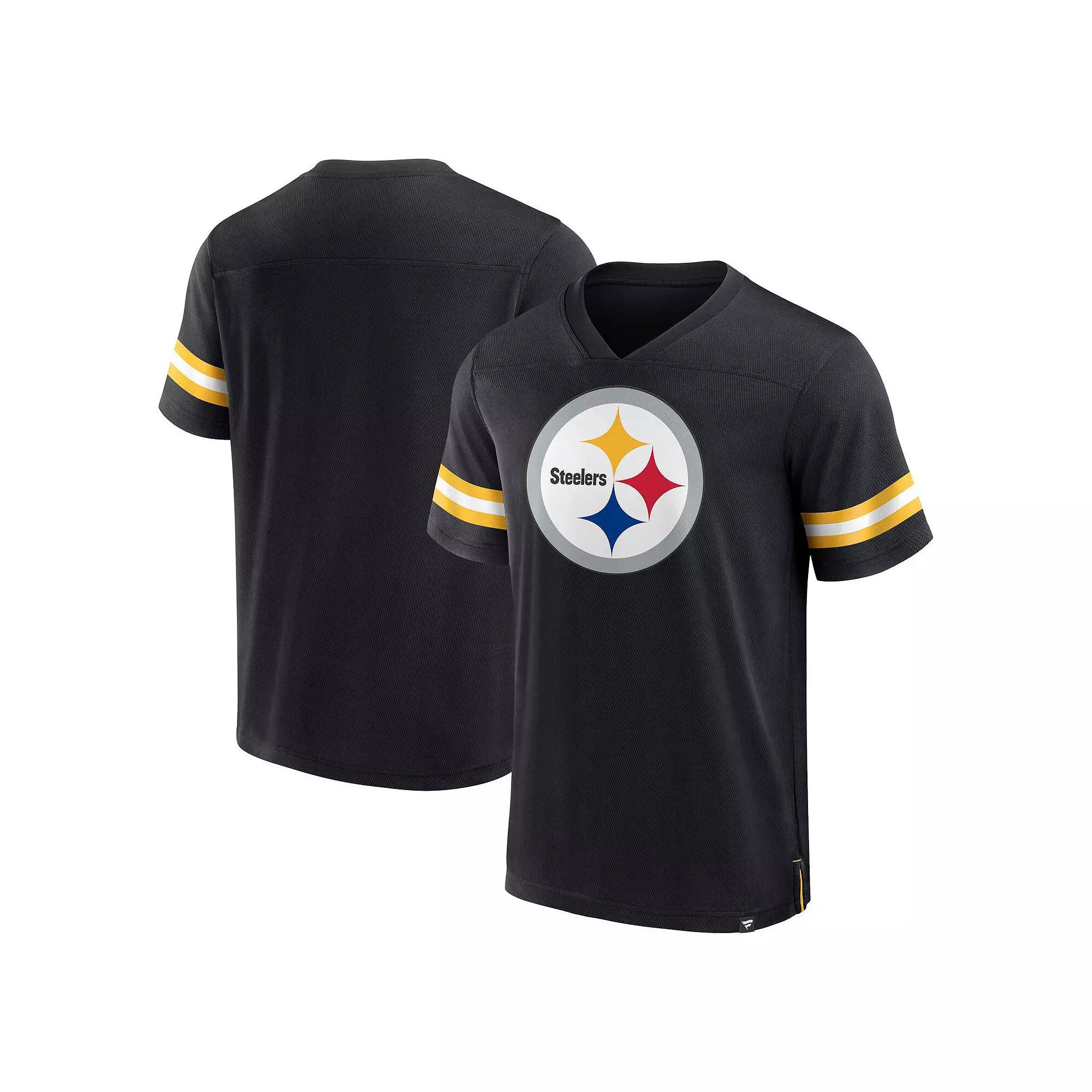 Men's Fanatics Branded Black Pittsburgh Steelers Jersey Tackle V-Neck T-Shirt,  Product Image