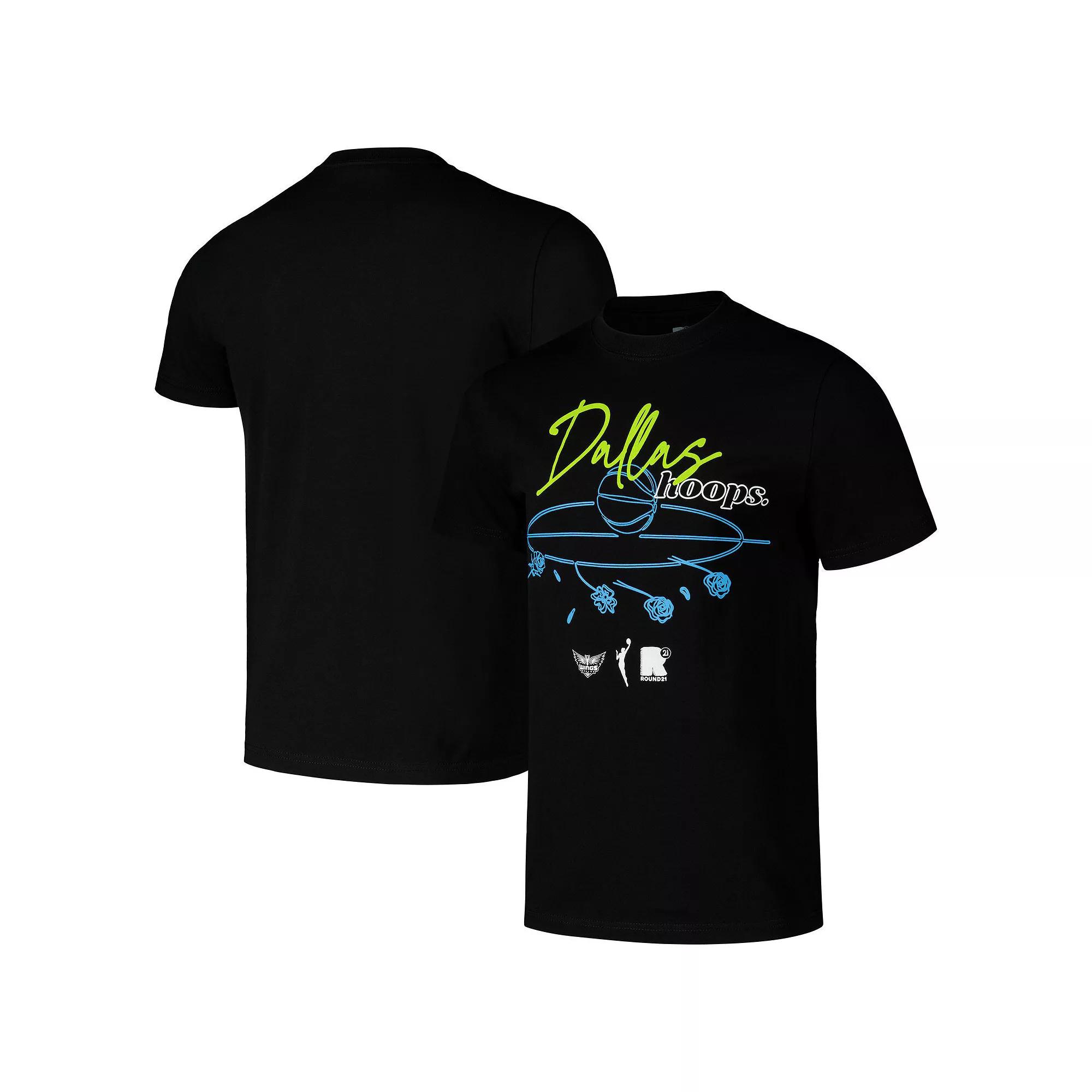Unisex round21 Black Dallas Wings Hoops T-Shirt, Adult Unisex,  Product Image