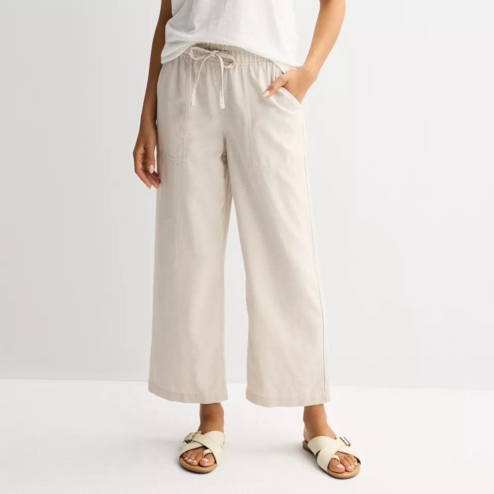 Petite Sonoma Goods For Life® Linen Wide Leg Ankle Pants, Women's, Size: Large Petite, Odell Beige Product Image